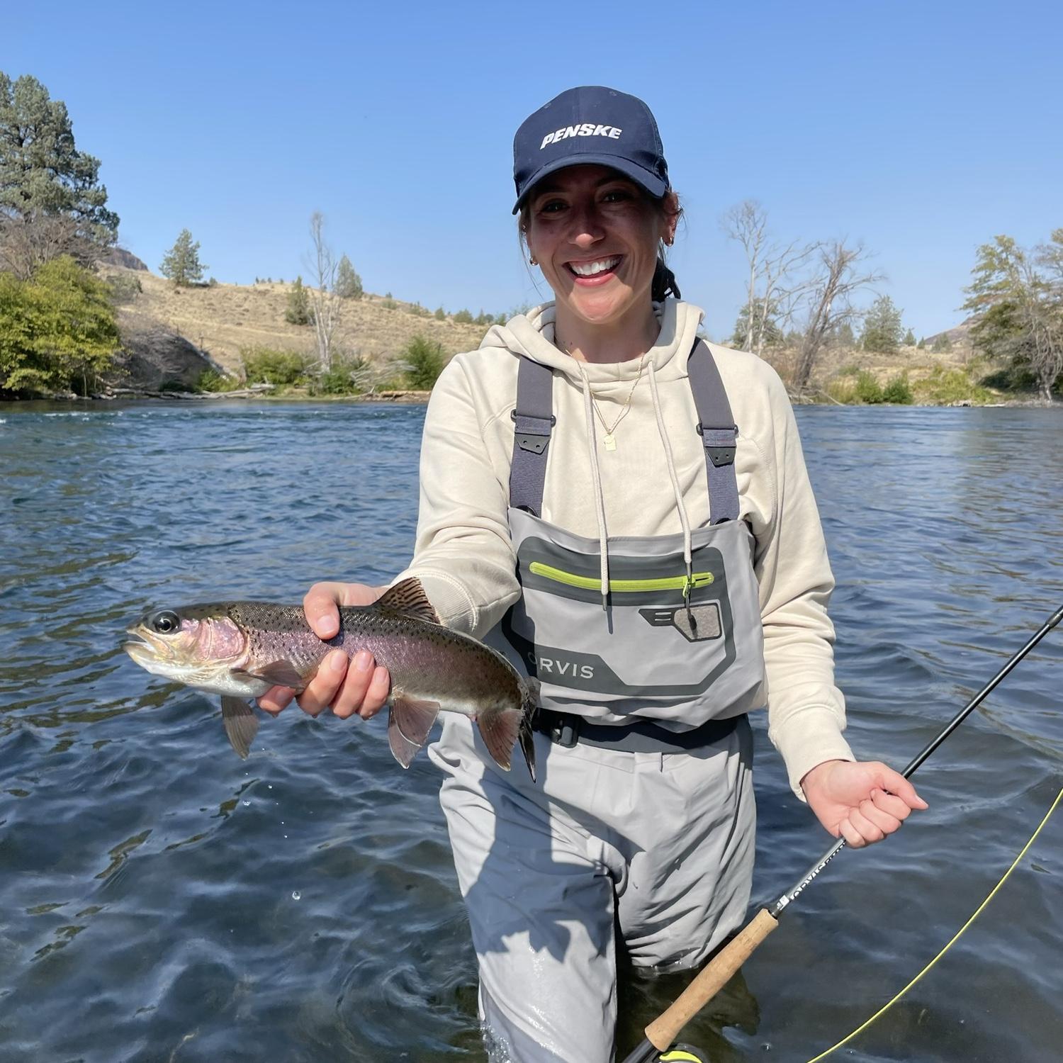 Fly fishing on the Deschutes River in Oregon… whose fish is bigger?? (See next fish pic)