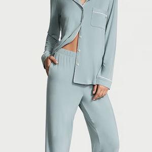Modal Soft Long Pajama Set, Jupiter W Coconut White Piping