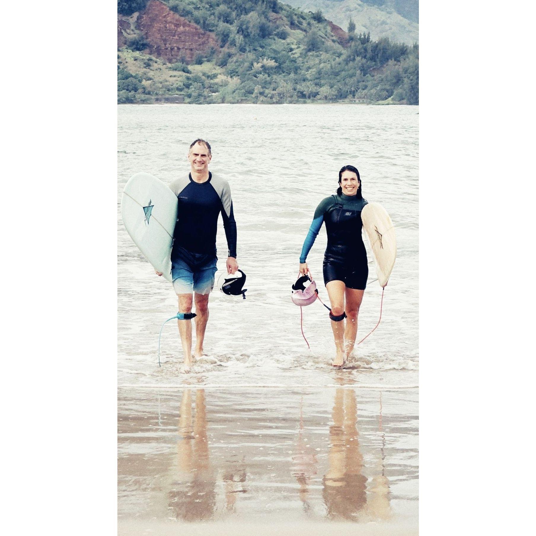 Exiting the water after a great surf session