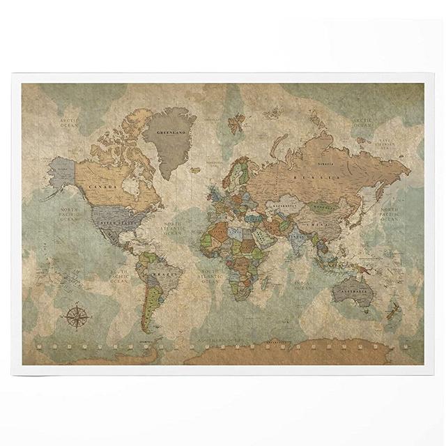 World Map on Canvas in Vintage Earth Tones, Travel Map with Pins to Mark Travels, World Map Pin Board, World Maps for Wall Push Pin, Gift for Travelers Gift for Women Men (Rolled 40x24)