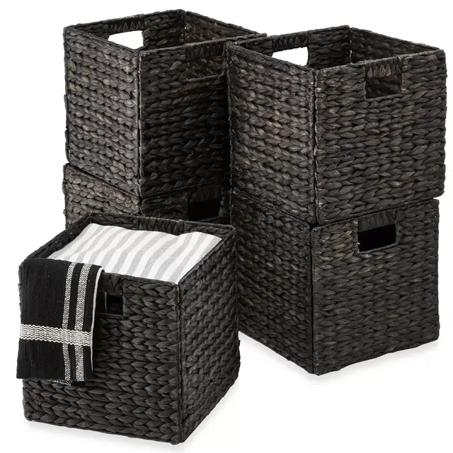 Best Choice Products 13x13in Hyacinth Storage Baskets, Set of 5 Multipurpose Collapsible Organizers - Black