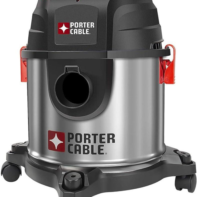 PORTER-CABLE 4 Gallon Shop Vacuum, 3 in 1 Wet Dry Vacuum with Blower, Shop Vacuum Ideal for Job Site, Garage, Basement, Powerful 4 Peak HP Suction, Stainless Steel Tank with Handle, Model: PCX18301-4B