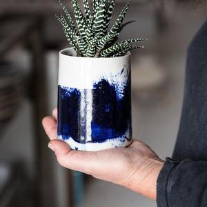 1220CeramicsStudio - Ceramic Planter In White And Blue, Ceramic Pot, Succulent Planter, Air Plant, Cactus Planter, Housewarming Gift, Outdoor Planter.