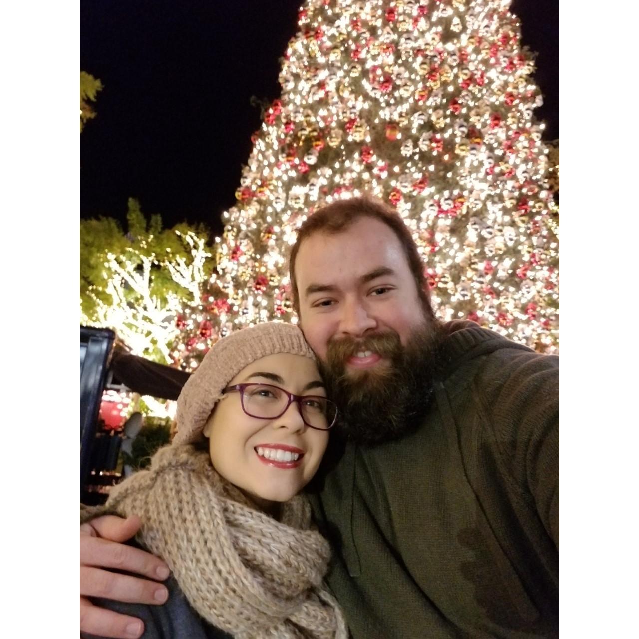 Mickey was fighting yet another cold, but still insisted on going out to see the Christmas lights at The Grove.