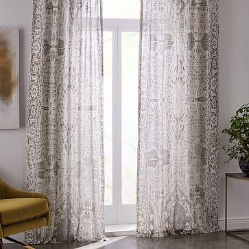 Sheer Cotton Distressed Medallion Curtains (Set of 2) - Cloudburst