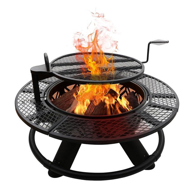 Red Mountain Valley 47“ Steel Round Fire Pit with BBQ Grate for Patio Outdoor, Wood Burning Firepit Large - Black