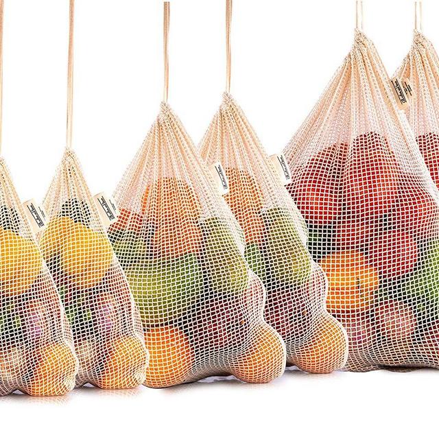 Reusable Produce Bags - Organic Cotton Vegetable Bags - Mesh Produce Bags - Cotton Vegetable Bags - Veggie Bags - Cotton Produce Bag - Reusable Fresh Bags - Set of 6 (2 of M, L, XL)