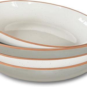 Mora Ceramic Large Pasta Bowls 30oz, Set of 4 - Serving, Salad, Dinner, etc Plate/Wide Bowl - Microwave, Oven, Dishwasher Safe Kitchen Dinnerware - Modern Porcelain Stoneware Dishes, Vanilla & Grey