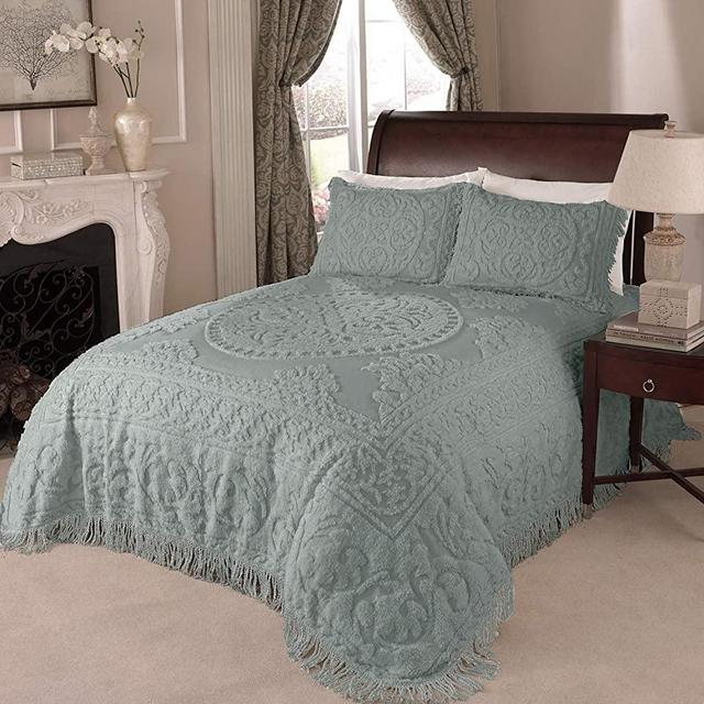 Beatrice Home Fashions Medallion Chenille Bedspread, King, Blue