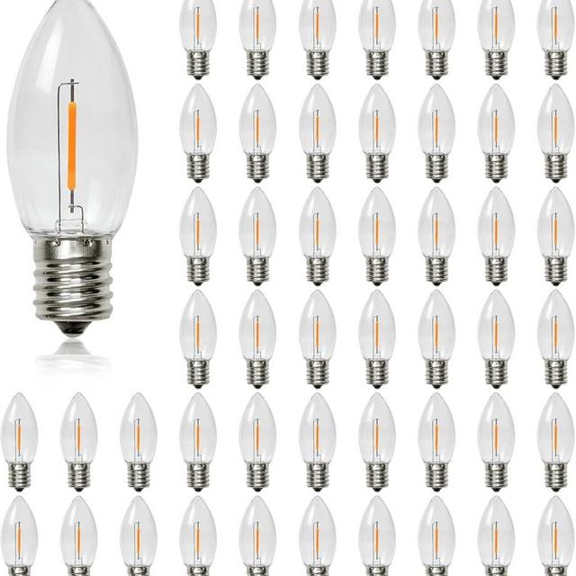 50 Pack C9 Led Replacement Christmas Light Bulb, 0.6W C9 Shatterproof Led Bulbs for Christmas String Light, E17 Intermediate Base, Commercial Grade Light Bulbs, Warm White 2200K