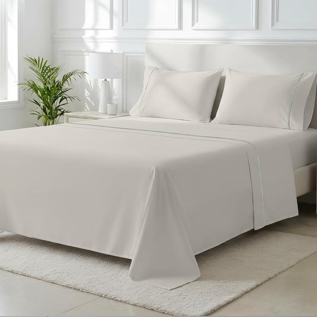 THREAD SPREAD 100% Egyptian Cotton Queen Sheets Set - 2000 Series Luxury Queen Size Bed Sheets, Silky Soft & Cooling Sateen Weave, 17 Inch Deep Pocket Hotel Collection Sheet (4 Pc, Light Grey)