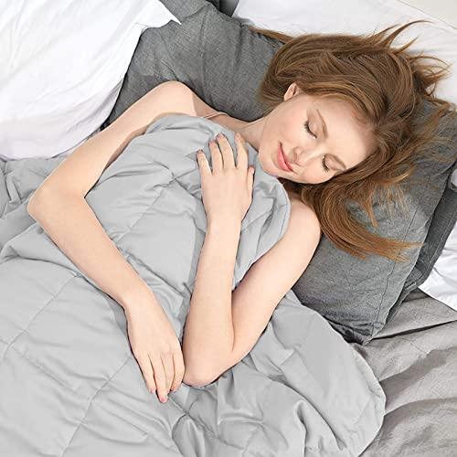 Ourea Weighted Blanket (15 lbs, 60” x 80”) Perfect for 120-180lbs Adult - Queen Size - Natural Glass Beads - Cotton-Light Grey/Dark Grey