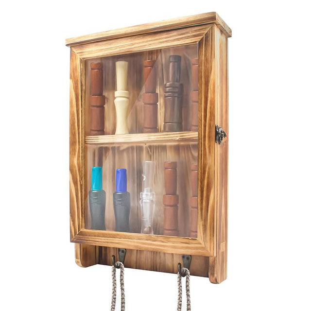 for Duck Call and Lanyard Display Rack - Storage Case for 10 Duck Calls and 2 Duck Hunting Call Lanyards, Wall Mount Visible Duck Whistle Holder Shadow Box for Home Decoration, Wooden, 15.3"x9.8"