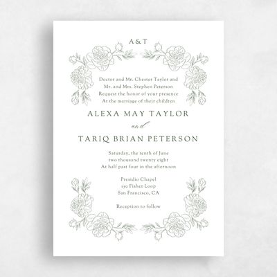 White Floral Wedding Invitation - Mauve Portrait