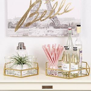 Kate and Laurel Felicia Metal Mirrored Ornate Decorative Trays (Set of 2), Gold Leaf Finish