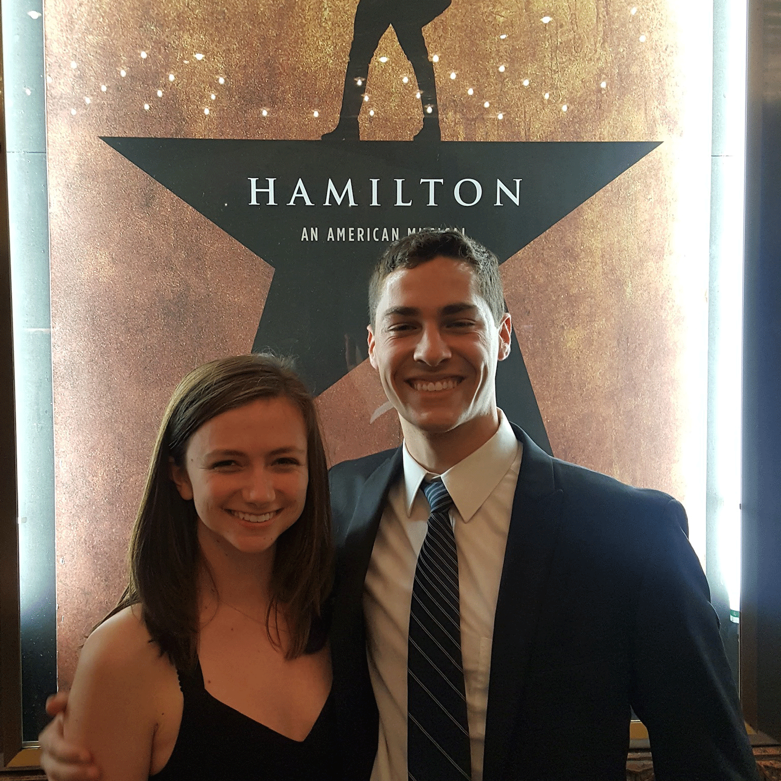 Sara's first ever birthday present for Vince: tickets to Hamilton in fall, 2017!