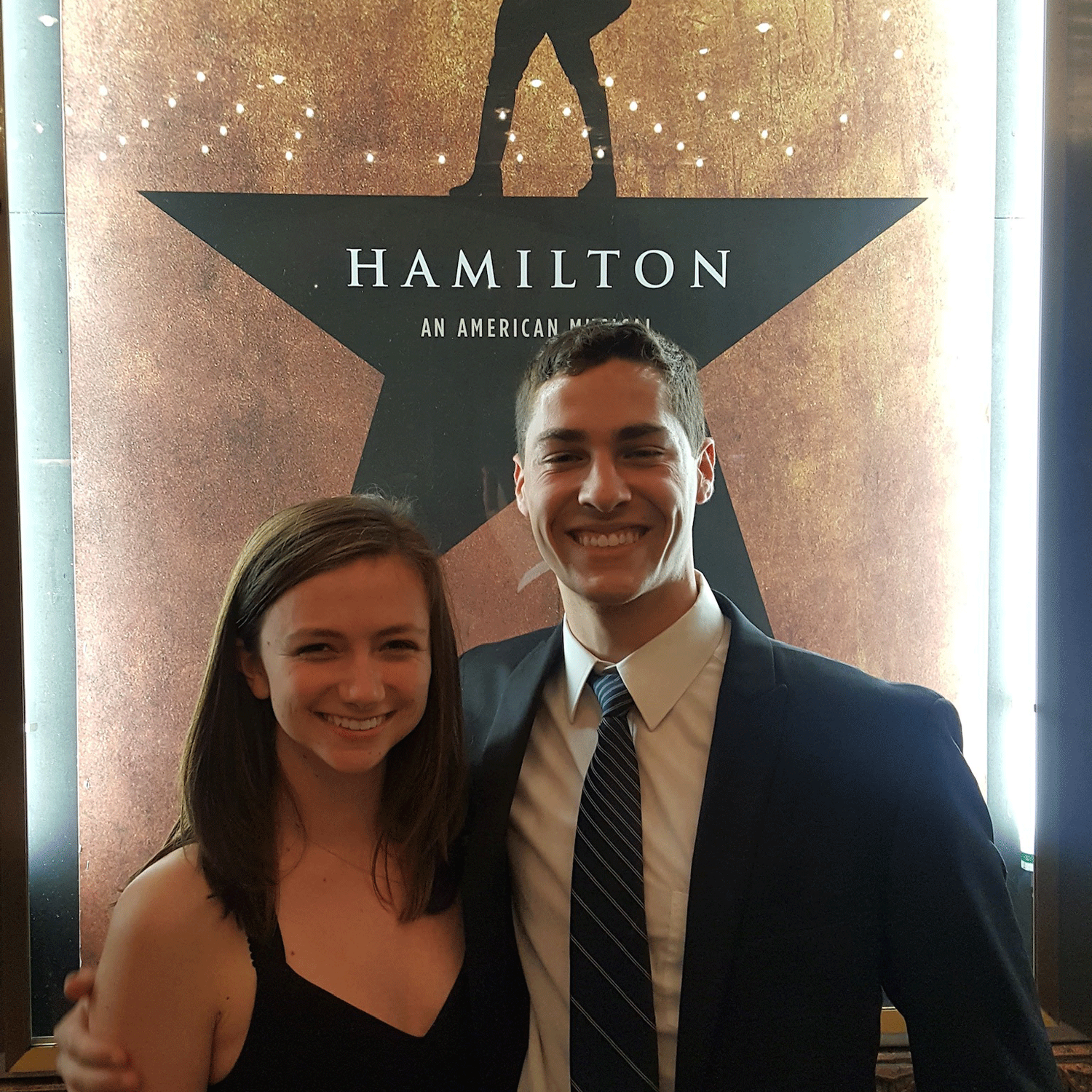 Sara's first ever birthday present for Vince: tickets to Hamilton in fall, 2017!