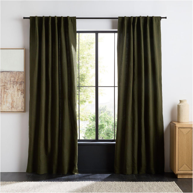 Burnt Green EUROPEAN FLAX ™-Certified Linen Window Curtain Panel 52"x96"