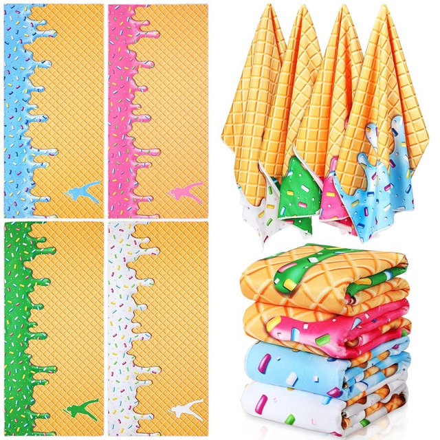 Peryiter 4 Pcs Ice Cream Drip Baseball Beach Towel 60 x 28 Inch Baseball Pool Towels for Boys Youth Teens Gift Swimming Travel Yoga Gym Camping Party Favor