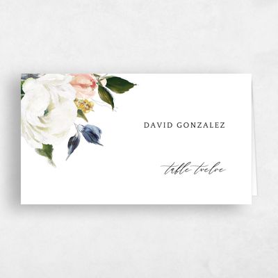White Summer Wedding Place Card - Octavia