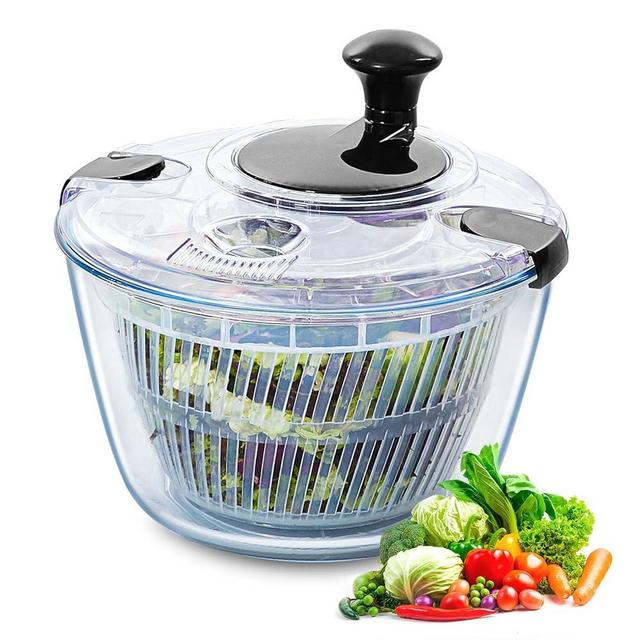 VEVOR Glass Salad Spinner, 4.75Qt, One-handed Easy Press Large Vegetable Dryer Washer, Lettuce Cleaner and Dryer with High Borosilicate Glass Bowl Lid, for Greens, Herbs, Berries, Fruits, No BPA