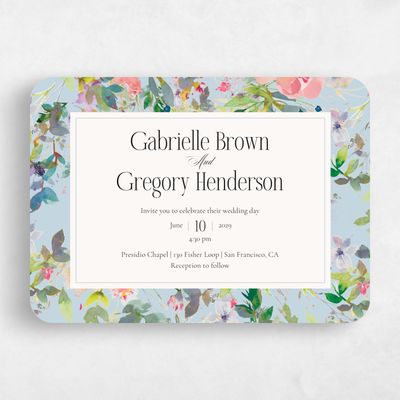 Blue Rounded Wedding Invitation - Addison Landscape