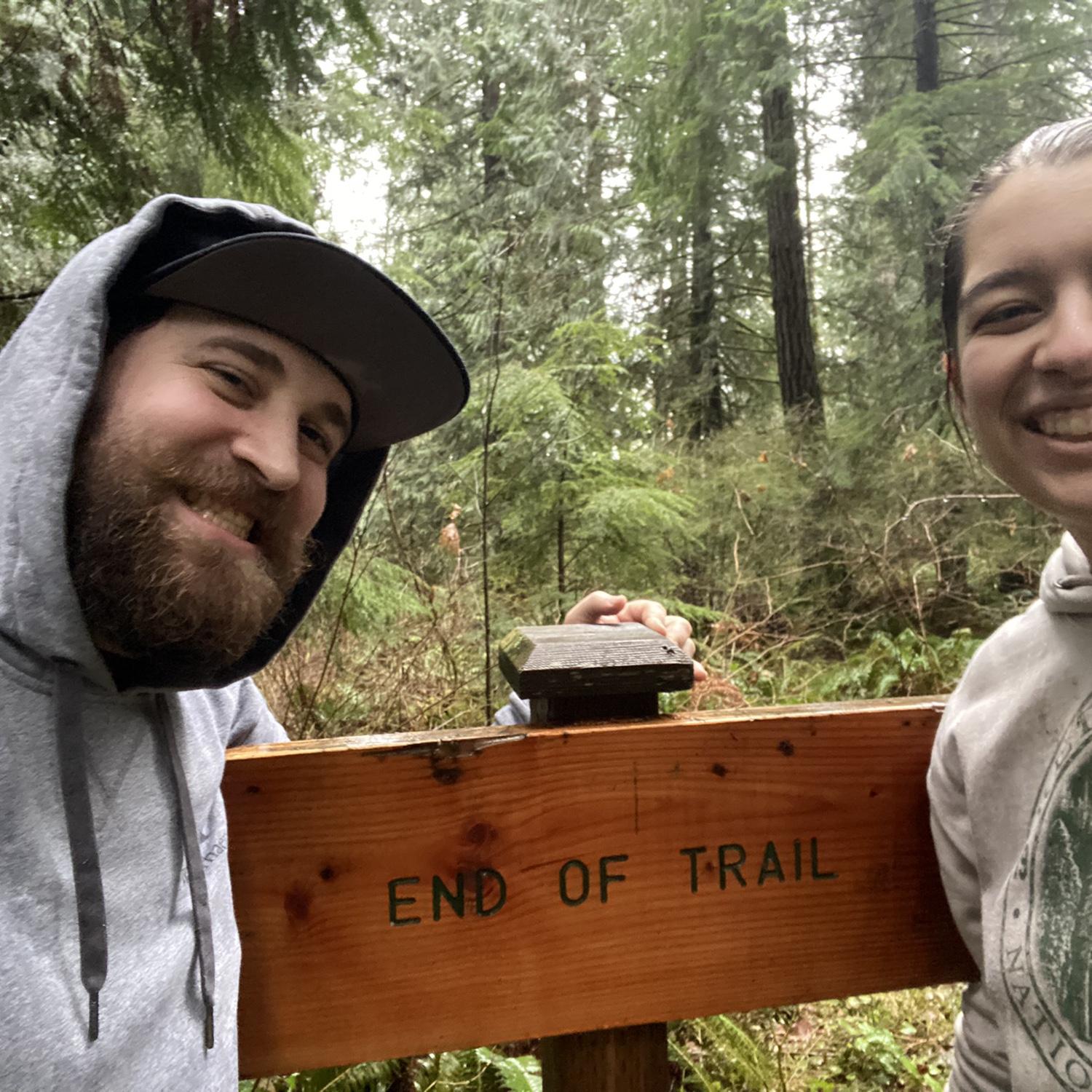 We were geocaching in the rain and found the end of the trail.