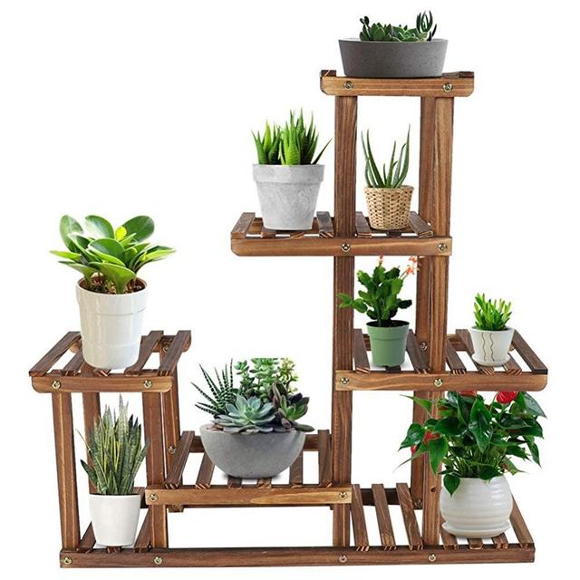 Wooden Plant Stand Indoor Garden Flower Stands for Living Room Plant Shelf Outdoor Flower Display Storage Shelves Rack Tiered Pots Holder for Garden Lawn Office Balcony Brown 5 Tier
