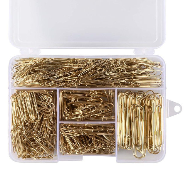 Deoot 600 Paper Clips,Office Gold Paper Clips Assorted Sizes(Small,Medium and Jumbo) 28 mm,33mm,50 mm