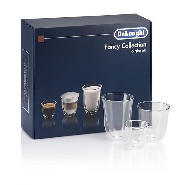 De'Longhi Fancy Collection Double Walled Thermo Espresso, Cappuccino and Latte Macchiato Glasses, (Set of 6), Clear