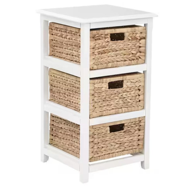 Seabrook White 3-tier Storage Unit with Natural Baskets