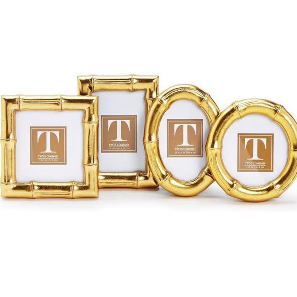 Two's Company 4 Assorted Antique Gold Faux Bamboo Photo Frame Set - 3" Mini Picture Frames, Resin