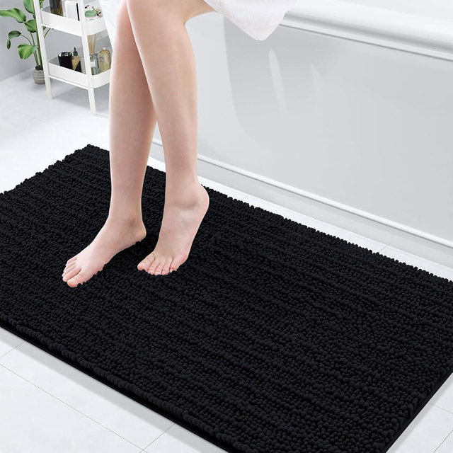 Arotive Luxury Bathroom Rugs 60x24, Extra Soft Thick Absorbent Shaggy Chenille Bath Rugs, Non-Slip Machine Wash Dry, Bath Mats for Bathroom Floor, Tub and Shower, Home Decor Accessories, Black