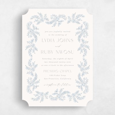 Blue Ticket Wedding Invitation - Petalo Portrait