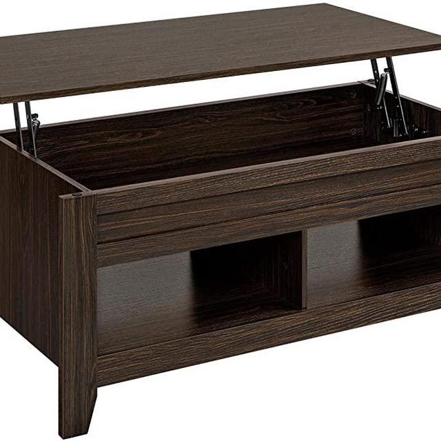 Yaheetech Lift Top Coffee Table with Hidden Storage Compartment & 2 Open Shelves, Rising Tabletop Pop Up Center Table for Living Room Reception Room, 47.5'' L, Espresso