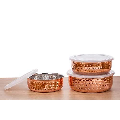 Signoraware Food Storage Bowls - Copper Plated Stainless Steel Stackable Storage Bowl Set with airtight Lids, 3 pc Multi Size Set