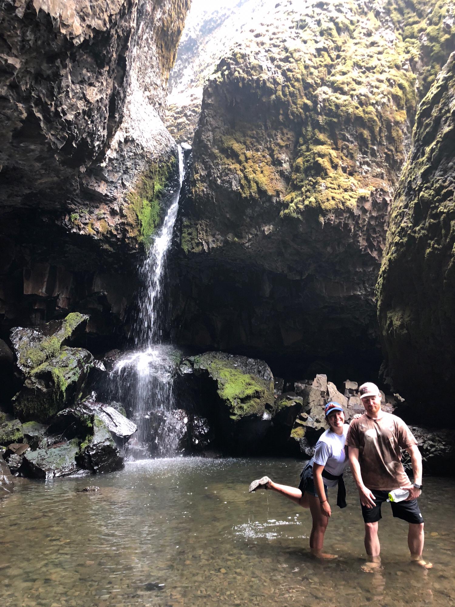 Cooling off at Boulder Cave Recreation area during a weekend camping trip with friends.