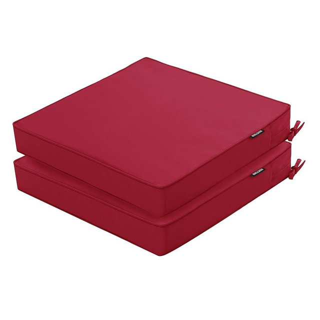 Comcaver Outdoor Chair Cushions 22 x 22 Inch Water Resistant Patio Chair Cushions with Tie 3 Year Color Fastness Thick Outdoor Seat Cushion for Garden Lawn Patio Furniture Burgundy Red Set of 2