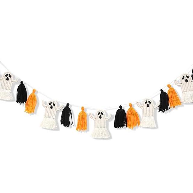 Halloween Ghosts Garland - Macrame Halloween Decor, Halloween Party Decor, Halloween Ghosts Hanging Decorations, Halloween Ghosts Tassel Banner Decor