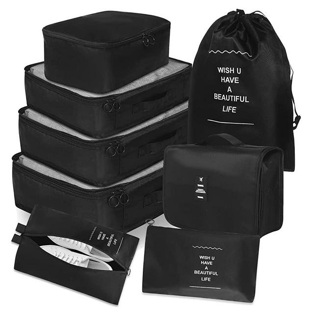 Packing Cubes for Travel, VITON 8 Pcs Travel Packing Cubes for Suitcases Lightweight Travel Essential Bag with Toiletries Bag for Clothes Shoes Cosmetics Toiletries, For 18-32'' luggage (Black)