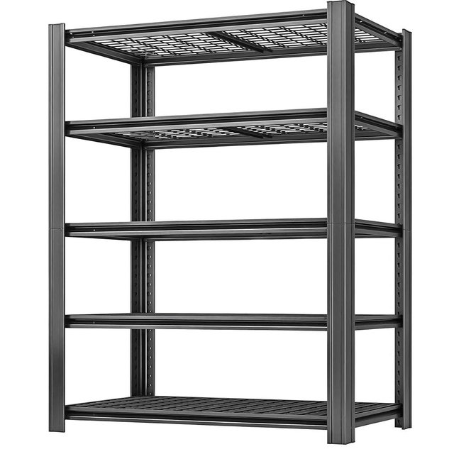 LI JIU HOME 5 Tier Metal Shelving Unit, Adjustable Storage Shelves, 84" H x 55" W x 24" D Heavy Duty Garage Shelves for Warehouse, Basement, Kitchen, Pantry, Living Room, Black (5T 84 * 55 * 24)