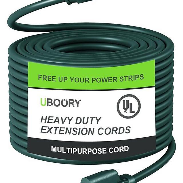Outdoor Extension Cord Waterproof 50 FT, Green 14/3 SJTW Heavy Duty, Flexible 100% Copper 3 Prong Extension Cord for Lawn, Garage,UL Listed