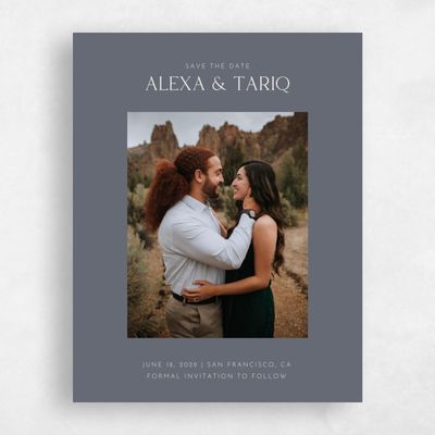 Dark Slate, Blue Wedding Save the Date - Sharpe Portrait