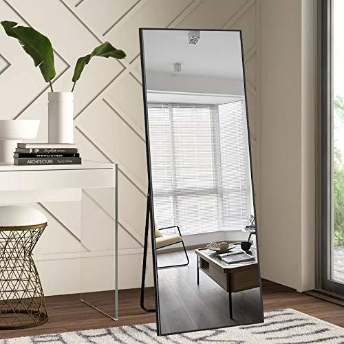 Full Length Mirror, Large Rectangle Mirror Full Length, Full Body Mirror for Bedroom, Dressing Mirror, Floor Mirror with Aluminum Alloy Frame, 65"x22" Body Mirror, Standing Mirror, Wall Mirror, Black
