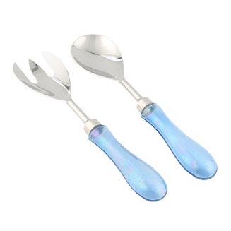 2pc Iridescent Blue Glass Salad Servers