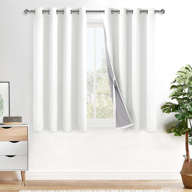XWZO 100% Blackout Curtains 45 Inches Long with Tiebacks- Heat and Full Light Blocking, Thermal Insulated Window Panels with Grommets for Bedroom/Nursery, Ivory, W52 x L45, Set of 2 Draperies