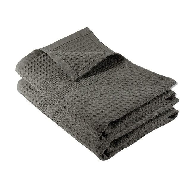 Premium Waffle Weave Hand Towel 2 Pc Set 100% Natural Cotton Highly Absorbent & Quick Drying Lint Free Extra Soft Feel Thin Cloth (Stone)