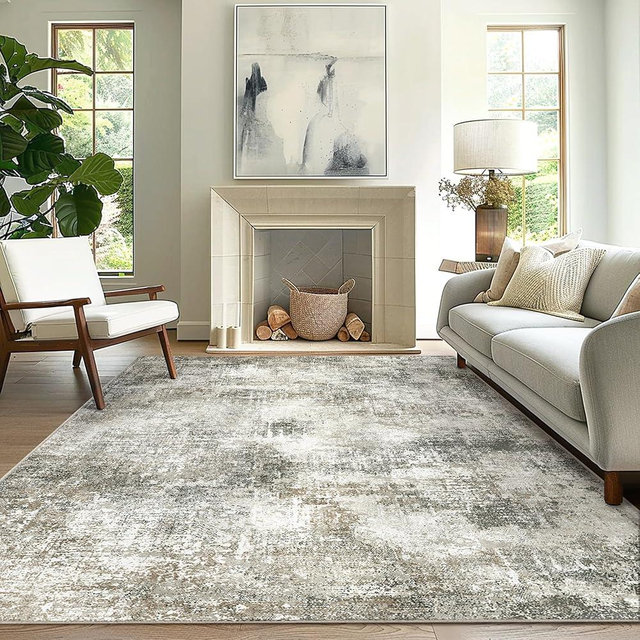 GENIMO Washable Area Rugs for Living Room Bedroom, 8x10 Modern Abstract Non Slip Rug, Low Pile Soft Contemporary Indoor Floor Carpet Cover for Dining Room Kitchen, Slate
