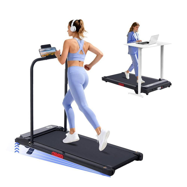 Folding Foldable Walking Pad Treadmill with Handle Bar and Adjustable Incline, 3.5HP Portable Electric Treadmills with Handles for Home Small, Home Treadmills with Incline, 0.6-7.6MPH, 350LBS