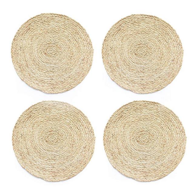 Home·FSN Round Braided Placemats Set of 4, 100% Corn Bran Handmade 13.5 Inches Table Mats for Dining Tables, Wedding, Parties, BBQ's, Everyday, Holidays
